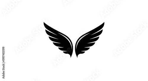 Black Stylized Angel Wings Silhouette on White Background