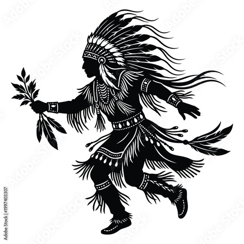 Native american chief silhouette isolated on white background