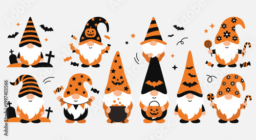 Halloween Gnome Bundle Cute Spooky Pumpkin Vector Set