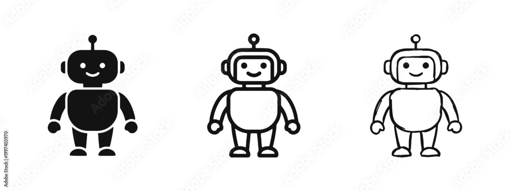 Obraz premium Cute Robot AI Technology Character Icons Set