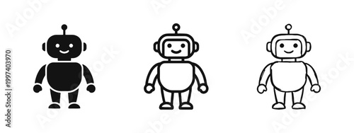 Cute Robot AI Technology Character Icons Set