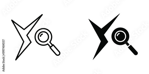 Contrast between simple and bold magnifying glass icons examining star-like symbols