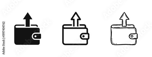 Wallet with Up Arrow Spending or Withdrawal Icon Set - Glyph, Outline, and Doodle Styles