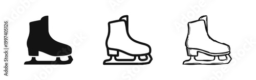 Figure Ice Skate Winter Sport Icon Set - Glyph, Outline, and Doodle Styles