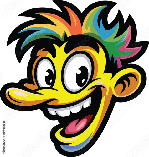 Colorful vector illustration of happy cartoon character head