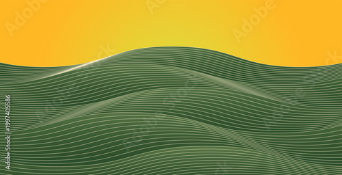 Abstract Wavy Green Lines and Yellow Sky Background