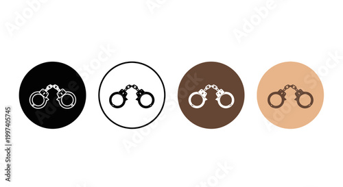 Handcuffs Icon Set: Black, White, Brown, Skin Tone Circles