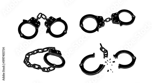 Handcuffs Set: Restraint, Freedom, Breaking Chains, Police Symbol