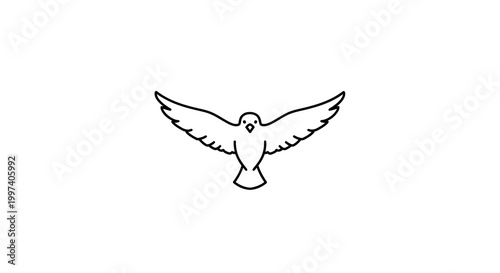 Minimalist Line Art Dove Flying, Freedom Symbol