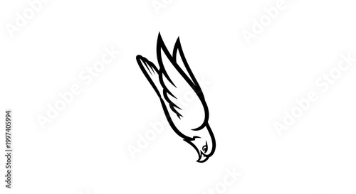 Minimalist Line Art Bird Diving Downwards on White Background