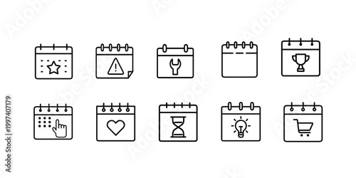 Calendar line icons set time management schedule planner deadline agenda appointment date reminder organizer & more vector illustration with editable stroke.