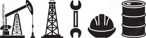 Black and white of oil industry equipment and tools oil pump jack oil derrick