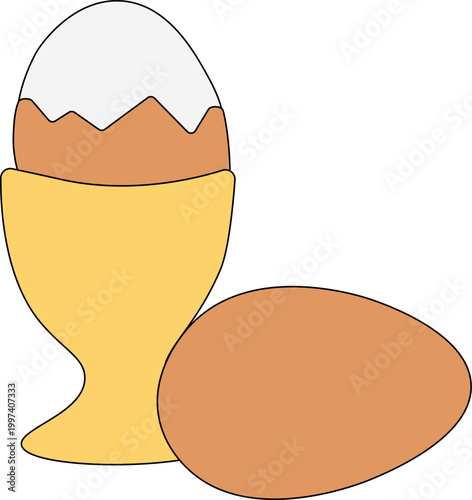 Easter egg in a cup holder in soft pastel flat style. Egg Colored composition hand drawn illustration. Vector graphic line art. Perfect for holiday design, kitchen decor, and seasonal projects.