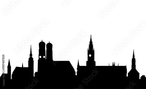 Munich Germany Skyline Silhouette with Cathedral Domes
