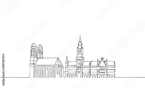 Munich City Architecture Monoline Background Minimalist Style