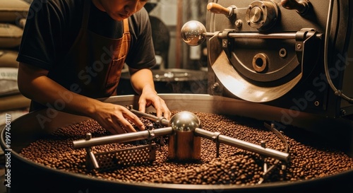 Coffee Roasting Machine with Tray Full of Roasted Beans