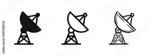 Satellite Dish Antenna Icon Set for Telecommunication Signal