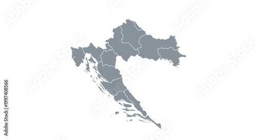 A grayscale map depicts the country of croatia showcasing its coastline islands and internal divisions high quality professional
