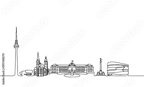 Stuttgart City Skyline Monoline Art Minimalist Background