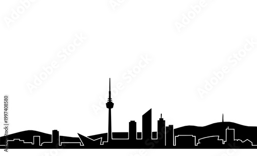 Stuttgart Skyline Silhouette with TV Tower and Hills