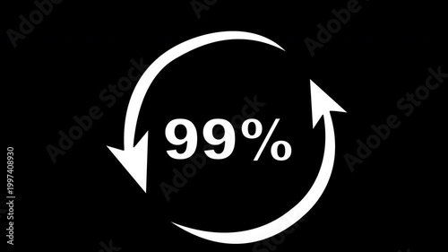 Animated white progress ring with counting numbers from 10 to 100 percent and zoom effect