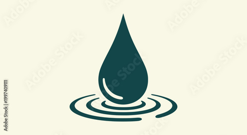 Minimalist Teal Water Drop Icon with Concentric Ripples Vector Illustration for Clean Environment