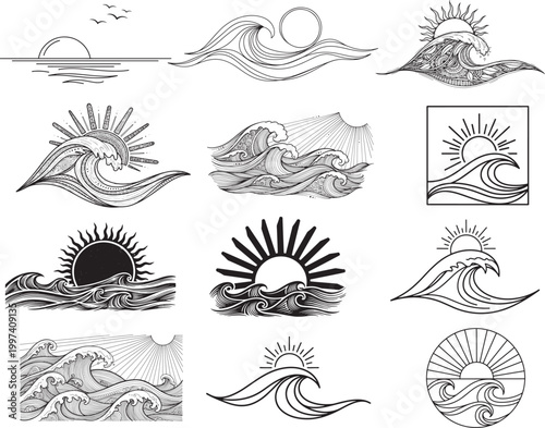 Ocean Wave Sunrise SVG Bundle