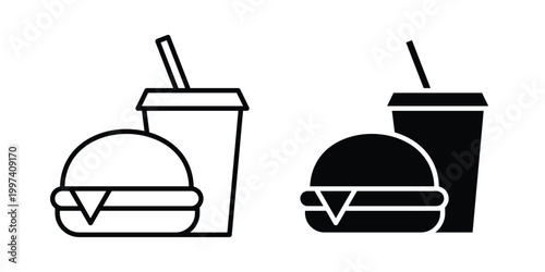 Hamburger and soft drink cup icon - vector illustration eps10