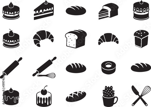 Black and white bakery food baking cakes