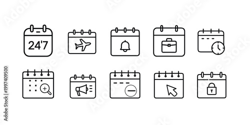 Calendar line icons set agenda planner schedule date reminder appointment time management meeting event & more vector illustration with editable stroke.