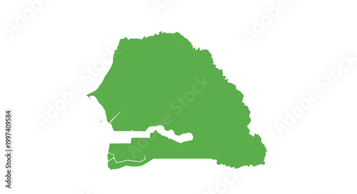 A solid green map outline depicting the west african nation of senegal showcasing its geographical form high quality