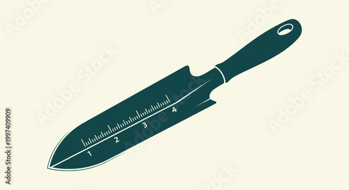 Minimalist garden trowel icon with inch measurement markings for planting seeds and bulbs in soil.
