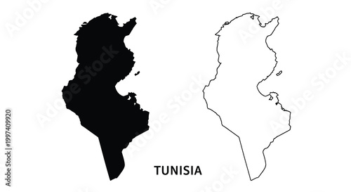 A comparison of tunisia s silhouette in black and white alongside its labeled name high quality professional detailed