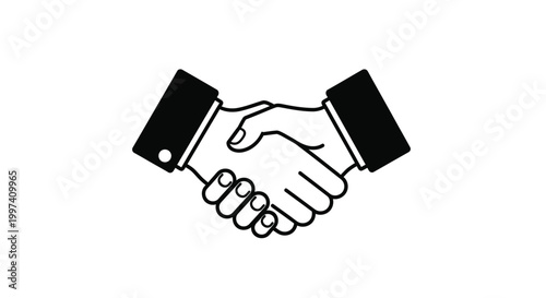 handshake icon in black and white line art
