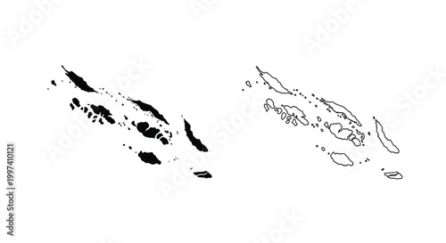 A stark black and white depiction of islands likely a map or abstract representation showcasing fragmented landmasses