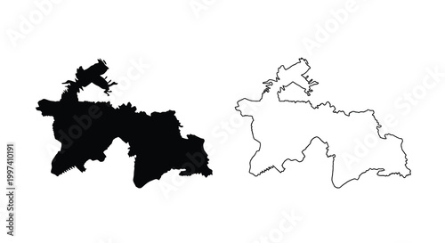 Two contrasting depictions of a geographical area one solid black and one white outline high quality professional detailed