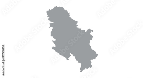 A grayscale silhouette depicts the geographical outline of serbia showcasing its borders and landmass high quality professional detailed