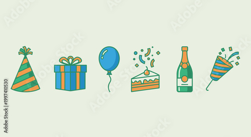 Celebration Icons Set - Party Supplies and Festive Decorations