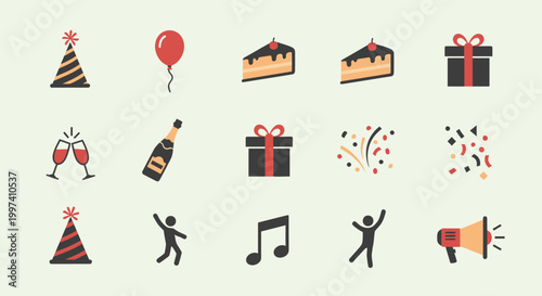Celebration Icons Set - Party Supplies and Festive Decorations