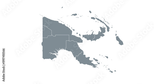 A minimalist depiction of papua new guinea s geographical outline showcasing its provinces and island formations high quality