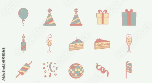 Celebration Icons Set, Party Supplies and Festive Decorations Collection
