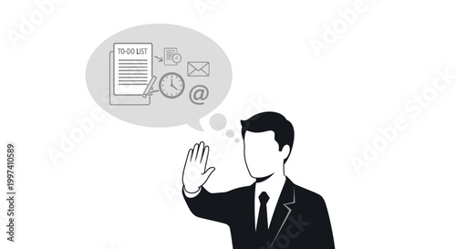 Businessman Rejecting Work Overload: To-Do List, Email, Deadlines & Time Management Stress Concept