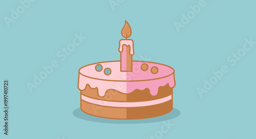 Celebration Cake with Single Candle, Sweet Treat for Special Occasions