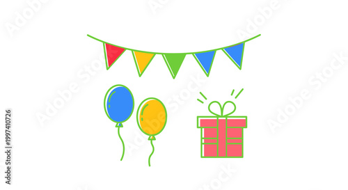 Celebration Decorations with Balloons and Gift Box