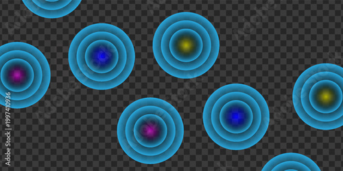 Sound wave. Signal concentric circle. Round light effect. Wifi range. Radio station signal. Water ripple with circle waves. A place or a painful point. Radar screen. Vector effect.
