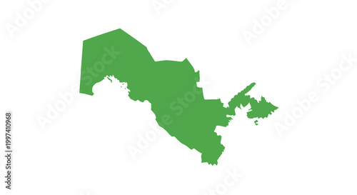 A solid green silhouette depicts the geographical shape of the central asian country uzbekistan high quality professional detailed