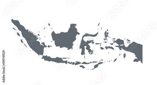 A dark silhouette outlines the archipelago of indonesia showcasing its numerous islands and complex coastline high quality professional