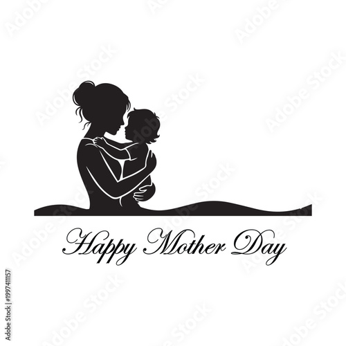 Black silhouette illustration of adult holding child in affectionate pose with elegant design symbolizing maternal love Mother Day