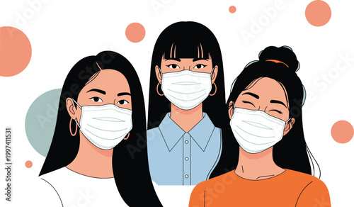 Group of women wearing face masks healthcare protection concept portrait people safety prevention hygiene pandemic vector illustration