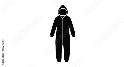 hooded jumpsuit silhouette on white background high quality